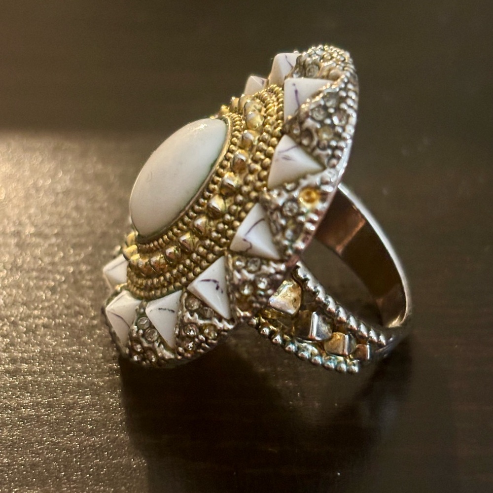House of Harlow 1960 White and Gold Bohemian Dome Ring